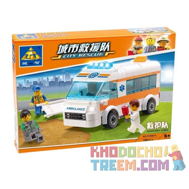 Kazi KY85010 85010 non  XE CỨU THƯƠNG bộ đồ chơi xếp lắp ráp ghép mô hình City CITY RESCUE AMBULANCE COPS Thành Phố 199 khối