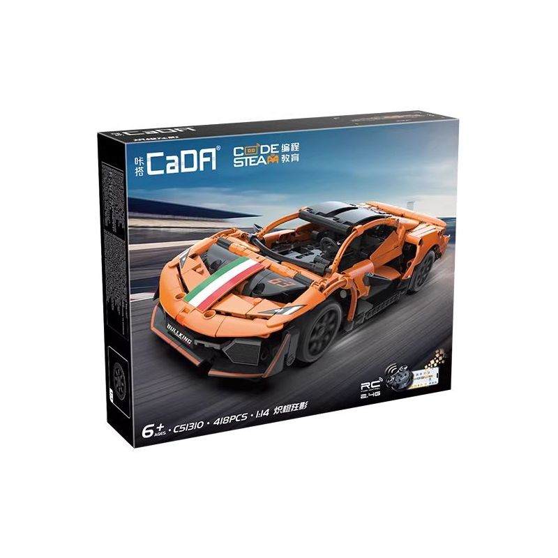 CaDA DoubleE C51310 Xếp hình lắp ráp ghép mô hình Xe thể thao bóng điên cuồng màu cam rực rỡ 1:14