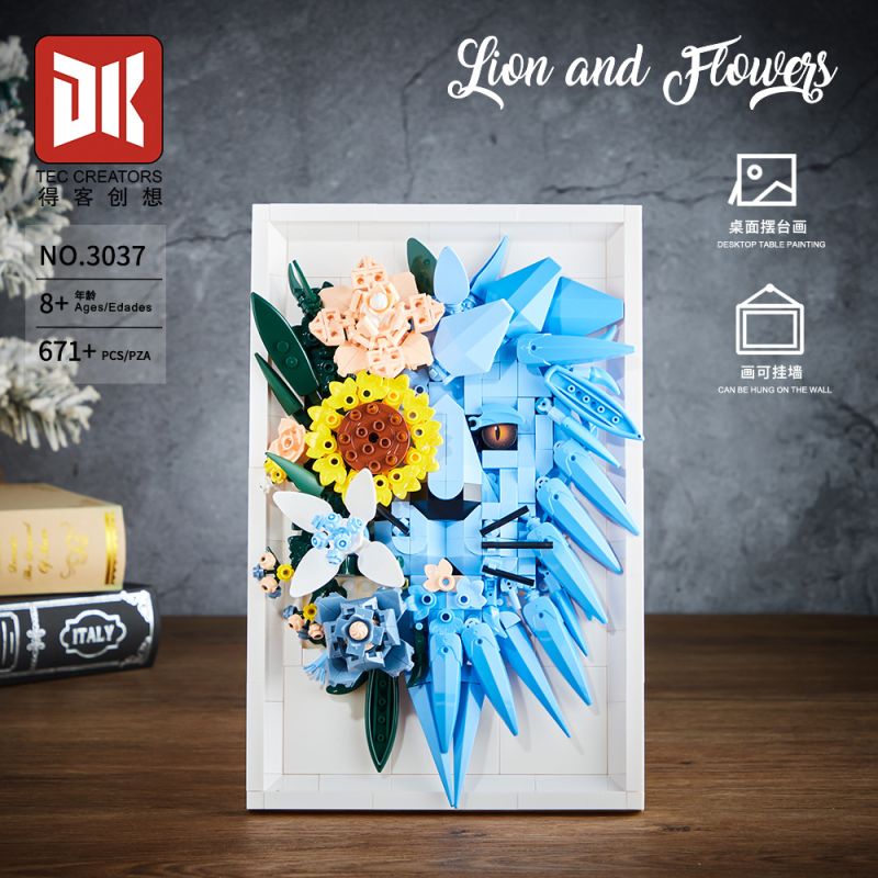 DK 3037 Lion and Flowers Xếp hình lắp ráp ghép mô hình Khung ảnh sư tử hoa khô