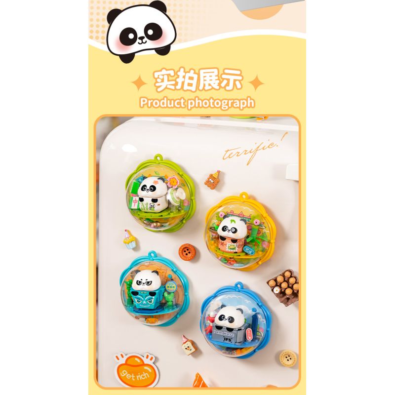 Femibox S5437 Panda Moment Xếp hình lắp ráp ghép mô hình Khoảnh khắc chữa bệnh của Panda Nam châm tủ lạnh Panda 4 loại