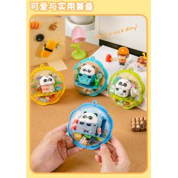 Femibox S5437 Panda Moment Xếp hình lắp ráp ghép mô hình Khoảnh khắc chữa bệnh của Panda Nam châm tủ lạnh Panda 4 loại
