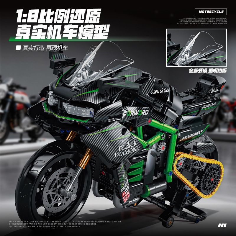 wisdom MG03 Kawasaki Xếp hình lắp ráp ghép mô hình Tứ Xuyên Banner Xe máy 1:8
