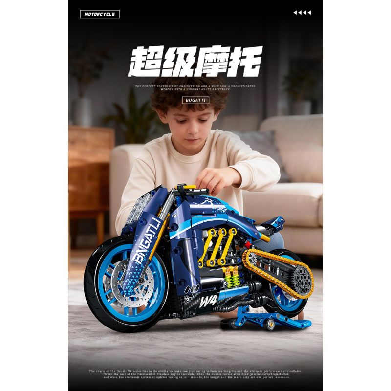 wisdom MG06 Bngatli W4 Xếp hình lắp ráp ghép mô hình Xe máy Bugatti 1:8