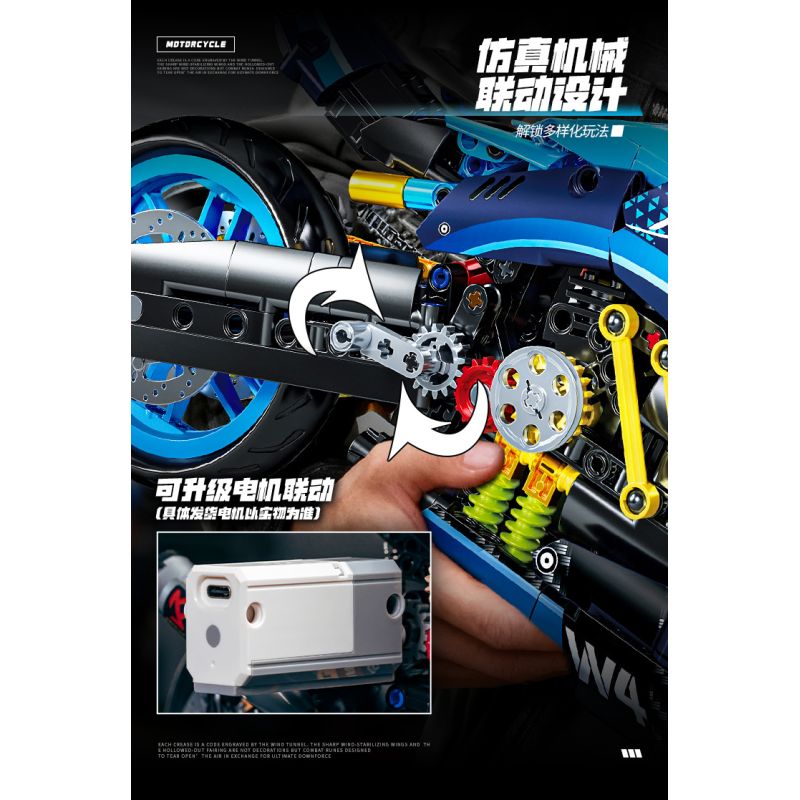 wisdom MG06 Bngatli W4 Xếp hình lắp ráp ghép mô hình Xe máy Bugatti 1:8