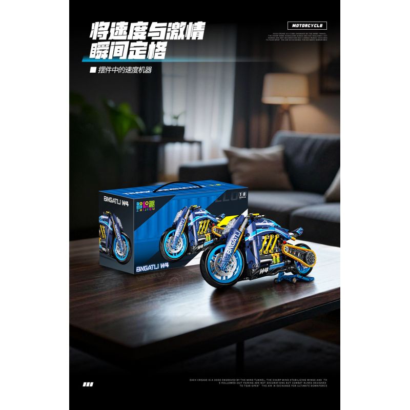 wisdom MG06 Bngatli W4 Xếp hình lắp ráp ghép mô hình Xe máy Bugatti 1:8