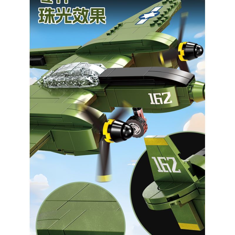 KAZI GBL BOZHI KY82074 American P-38 Fighter Jet Xếp hình lắp ráp ghép mô hình Máy bay chiến đấu P-38 của Mỹ