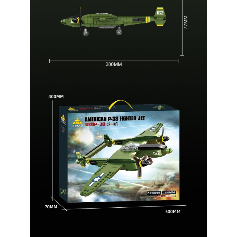 KAZI GBL BOZHI KY82074 American P-38 Fighter Jet Xếp hình lắp ráp ghép mô hình Máy bay chiến đấu P-38 của Mỹ