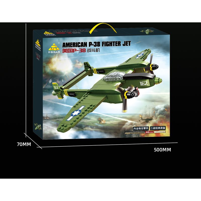 KAZI GBL BOZHI KY82074 American P-38 Fighter Jet Xếp hình lắp ráp ghép mô hình Máy bay chiến đấu P-38 của Mỹ