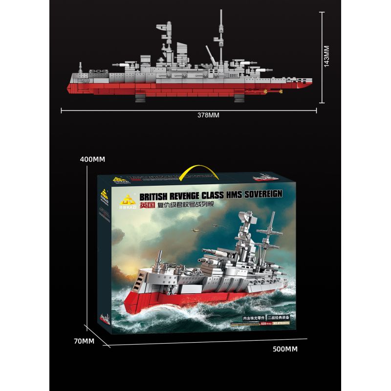 KAZI GBL BOZHI KY82075 British Revenge Class HMS Sovereign Xếp hình lắp ráp ghép mô hình Thiết giáp hạm lớp Revenge của Anh HMS Sovereign