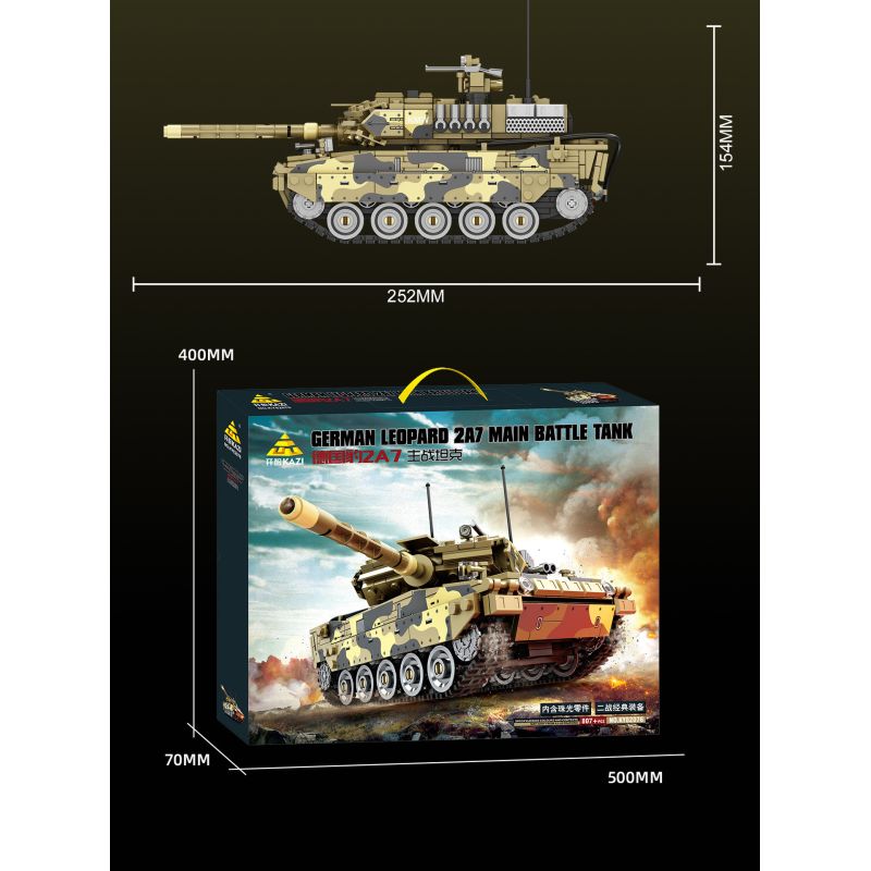 KAZI GBL BOZHI KY82076 German Leopard 2A7 Main Battle Tank Xếp hình lắp ráp ghép mô hình Xe tăng chiến đấu chủ lực Leopard 2A7 của Đức
