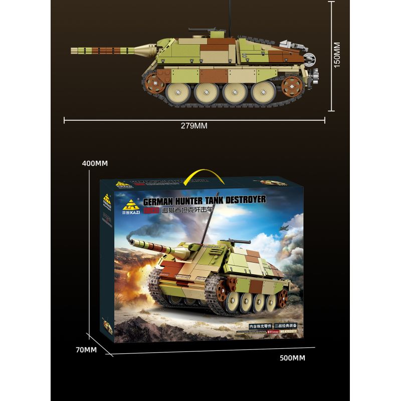 KAZI GBL BOZHI KY82077 German Hunter Tank Destroyer Xếp hình lắp ráp ghép mô hình Pháo chống tăng Stalker của Đức