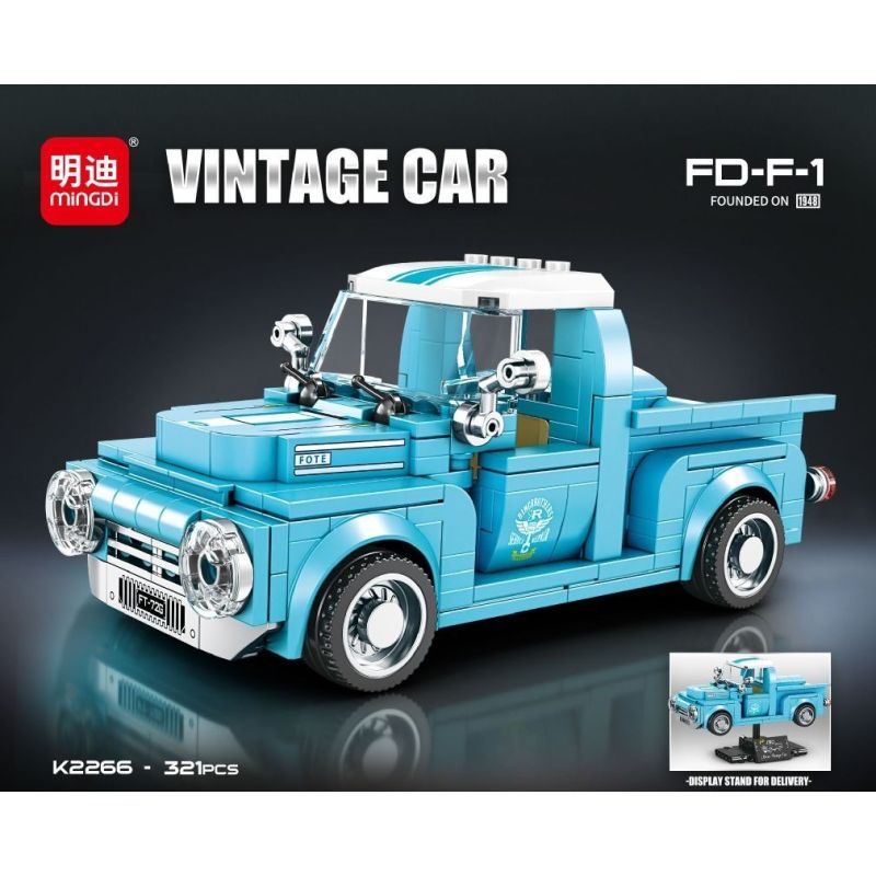 minGDi LEIBAO K2266 Vintage Car FD-F-1 Xếp hình lắp ráp ghép mô hình Xe bán tải Ford F-1