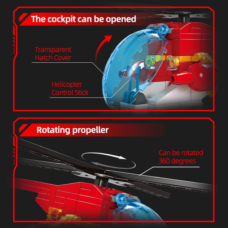 WOMA 15070 Fire Brigade Helicopter Xếp hình lắp ráp ghép mô hình trực thăng cứu hỏa