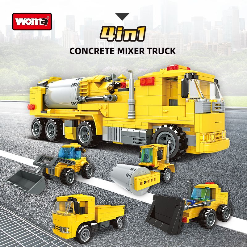 WOMA 11528 Concrete Mixer Truck Xếp hình lắp ráp ghép mô hình Xe kỹ thuật bốn trong một