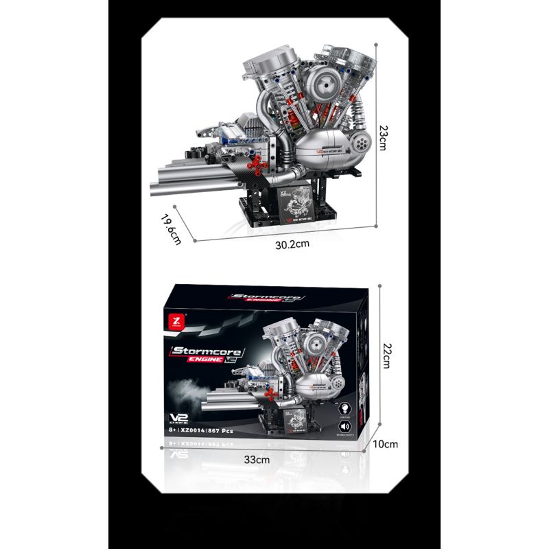 XINZHUAN XZ0014 Stormcore V2 Engine Xếp hình lắp ráp ghép mô hình Động cơ đầu dẹt của Harley
