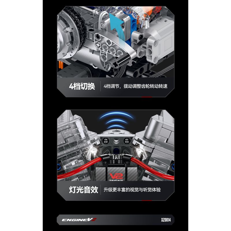 XINZHUAN XZ0014 Stormcore V2 Engine Xếp hình lắp ráp ghép mô hình Động cơ đầu dẹt của Harley