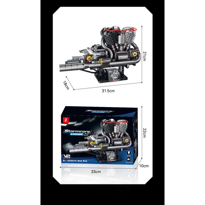 XINZHUAN XZ0015 Stormcore V2 Engine Xếp hình lắp ráp ghép mô hình Động cơ đầu chai của Harley