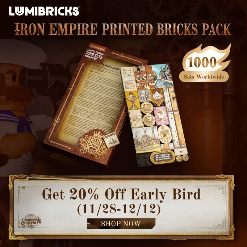 LUMIBRICKS FUNWHOLE 11018 STEAMPUNK BỘ GẠCH IN ĐẾ CHẾ SẮT PHIÊN BẢN GIỚI HẠN bộ đồ chơi xếp lắp ráp ghép mô hình IRON EMPIRE PRINTED PACK