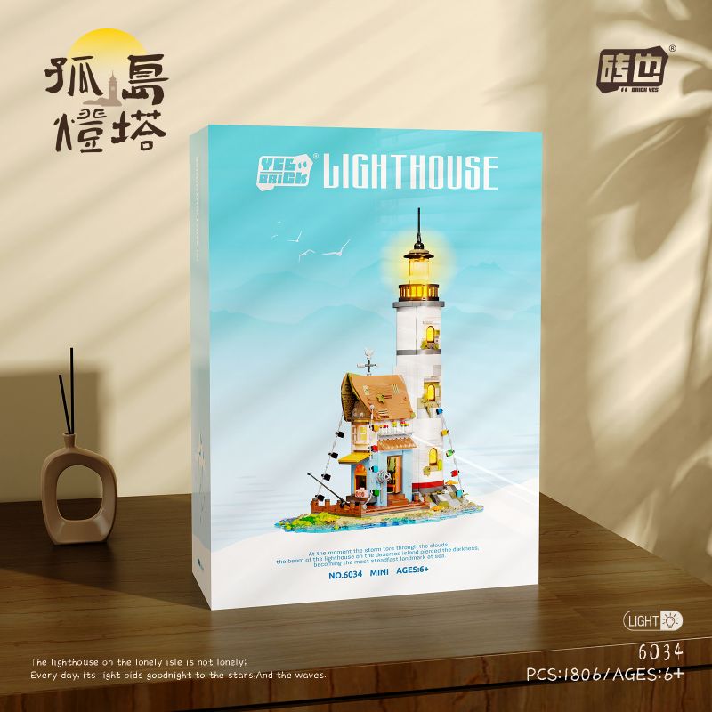 WEILE CHUANGXIANG 6034 THỊ TRẤN XOA DỊU NỖI LO NGỌN HẢI ĐĂNG ĐẢO BIỆT LẬP bộ đồ chơi xếp lắp ráp ghép mô hình Creator DESERTED ISLAND LIGHTHOUSE Sáng Tạo 1806 khối