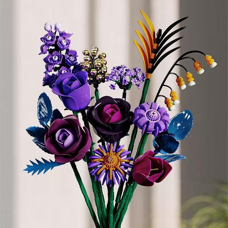 STACK 01002 HOA HỒNG TÍM THÌ THẦM BÓ ĐEN bộ đồ chơi xếp lắp ráp ghép mô hình Creator BLACK ROSE Sáng Tạo 665 khối