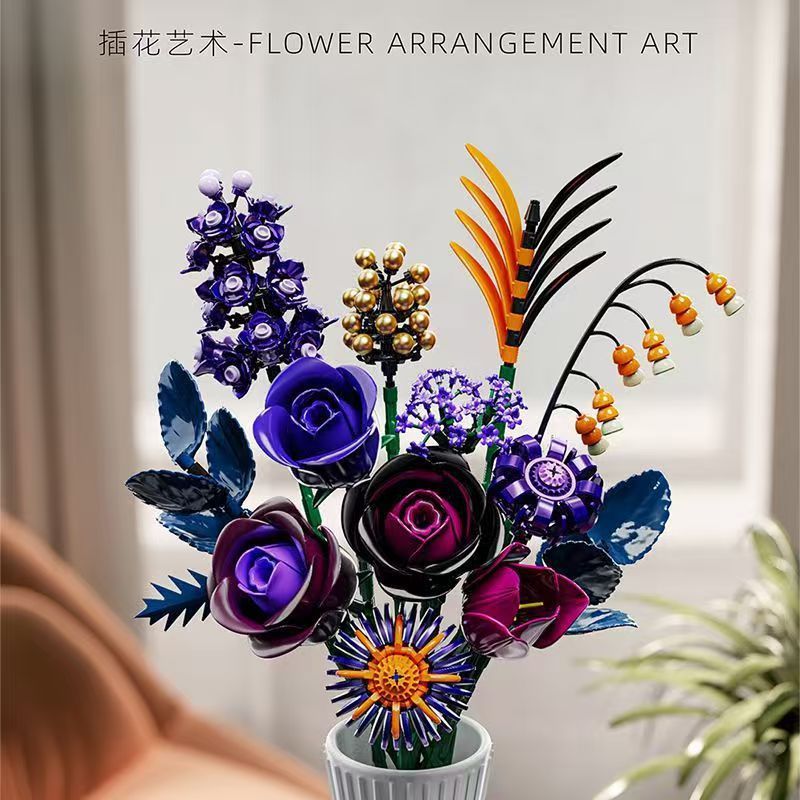 STACK 01002 HOA HỒNG TÍM THÌ THẦM BÓ ĐEN bộ đồ chơi xếp lắp ráp ghép mô hình Creator BLACK ROSE Sáng Tạo 665 khối