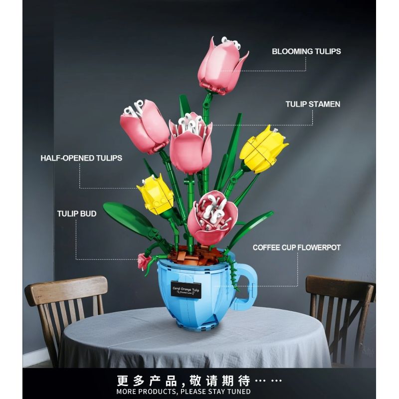 DK 3034 TÁCH CÀ PHÊ HOA TULIP bộ đồ chơi xếp lắp ráp ghép mô hình Creator Sáng Tạo 551 khối