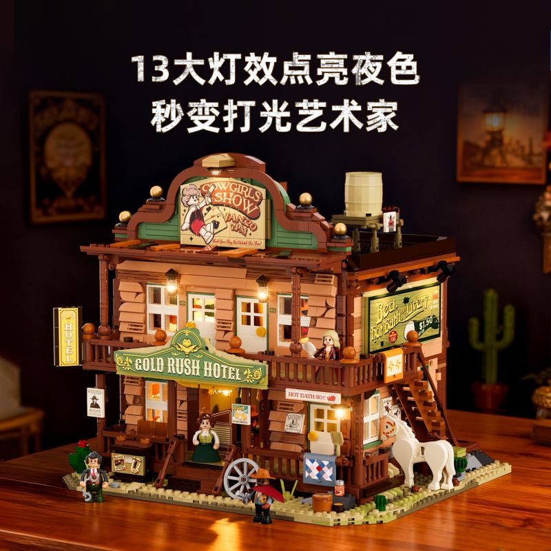 LUMIBRICKS FUNWHOLE 14014 MIỀN TÂY XƯA NHÀ TRỌ PHƯƠNG bộ đồ chơi xếp lắp ráp ghép mô hình Western OLD WEST INN Trung Cổ 2682 khối