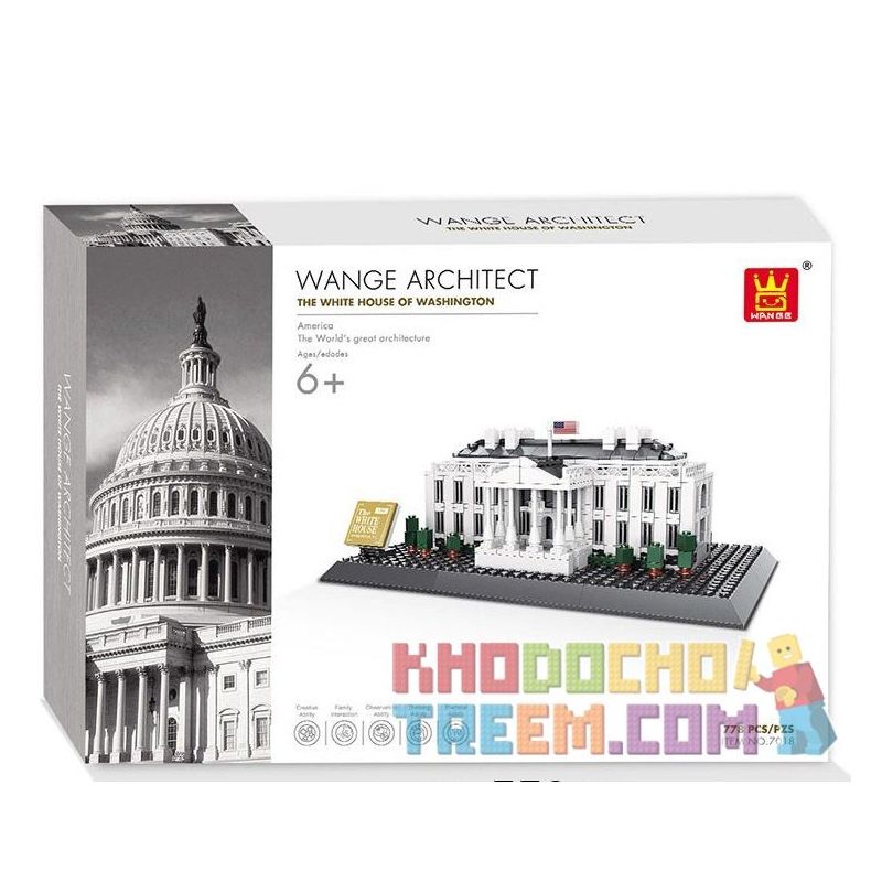 WANGE DR.LUCK 7018 4214 non Lego NHÀ TRẮNG bộ đồ chơi xếp lắp ráp ghép mô hình Architecture THE WHITE HOUSE OF WASHINGTON Công Trình Kiến Trúc 778 khối