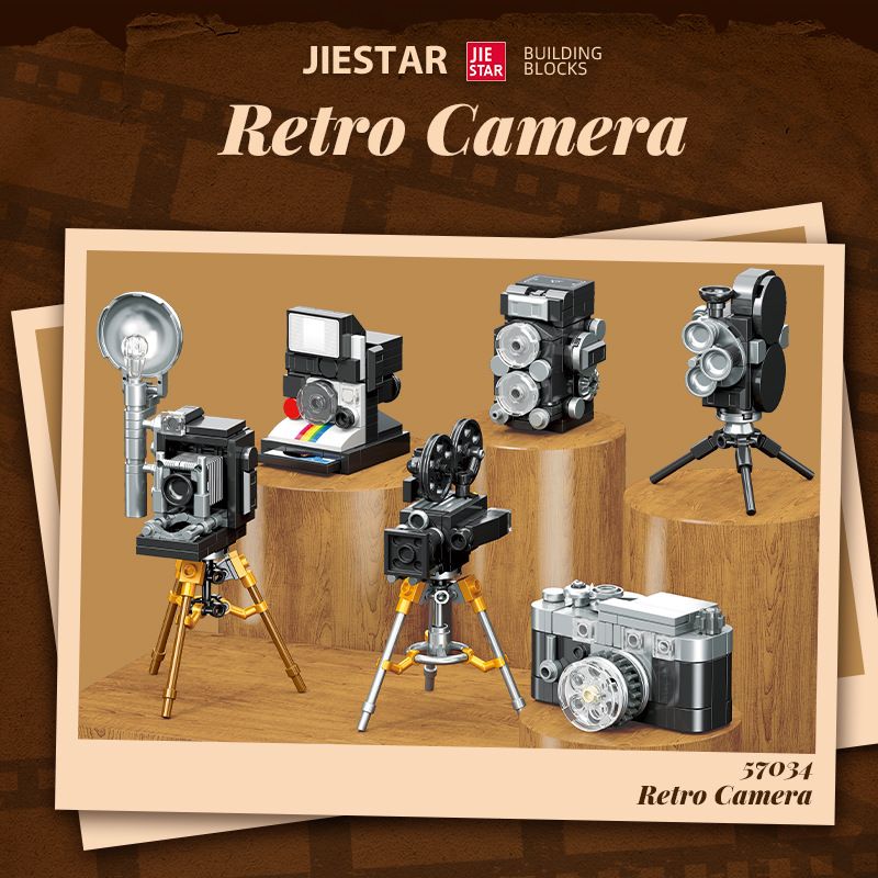 JIESTAR 57034 6 MÁY ẢNH NHỎ RETRO TRONG ĐÓ CÓ QUAY PHIM 2.8F LAIKA M3 POLAROID SX70 35MM 16MM GLAPHI bộ đồ chơi xếp lắp ráp ghép mô hình RETRO CAMERA 479 khối