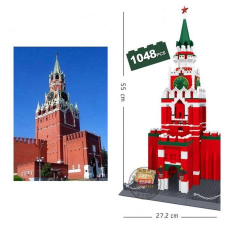 WANGE DR.LUCK 8017 5219 non  THÁP CHUÔNG SPASSKAYA bộ đồ chơi xếp lắp ráp ghép mô hình Mini Modular THE SPASSKAYA TOWER OF MOSCOW KREMLIN Đường Phố Thu Nhỏ 1048 khối