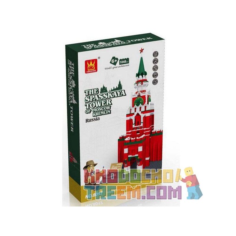 WANGE DR.LUCK 8017 5219 non Lego THÁP CHUÔNG SPASSKAYA bộ đồ chơi xếp lắp ráp ghép mô hình Mini Modular THE SPASSKAYA TOWER OF MOSCOW KREMLIN Đường Phố Thu Nhỏ 1048 khối