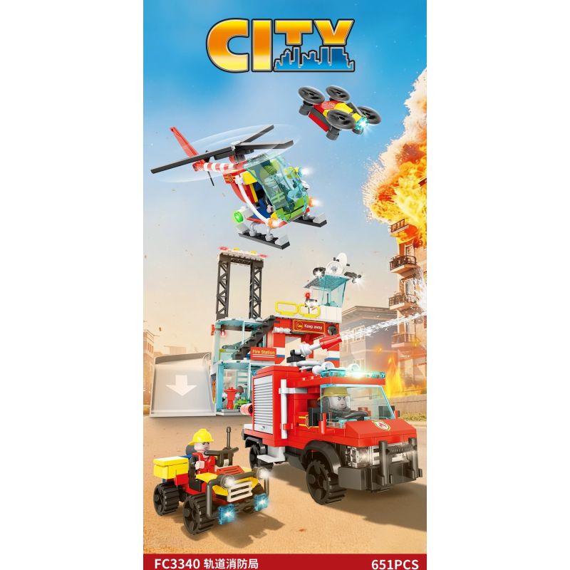 FORANGE FC3340 3340 TRẠM CỨU HỎA QUỸ ĐẠO bộ đồ chơi xếp lắp ráp ghép mô hình City Thành Phố 651 khối