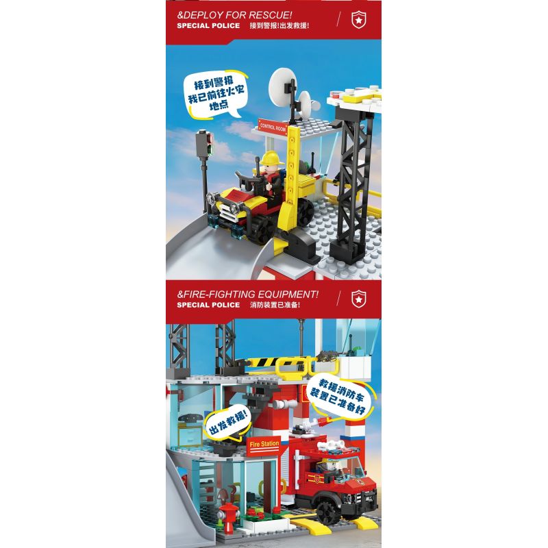 FORANGE FC3340 3340 TRẠM CỨU HỎA QUỸ ĐẠO bộ đồ chơi xếp lắp ráp ghép mô hình City Thành Phố 651 khối
