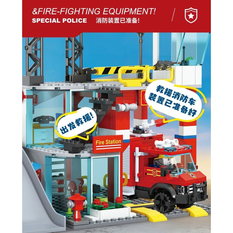 FORANGE FC3340 3340 TRẠM CỨU HỎA QUỸ ĐẠO bộ đồ chơi xếp lắp ráp ghép mô hình City Thành Phố 651 khối