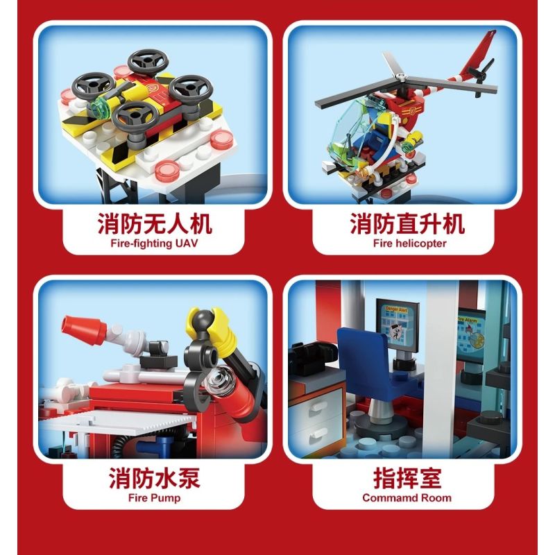 FORANGE FC3340 3340 TRẠM CỨU HỎA QUỸ ĐẠO bộ đồ chơi xếp lắp ráp ghép mô hình City Thành Phố 651 khối