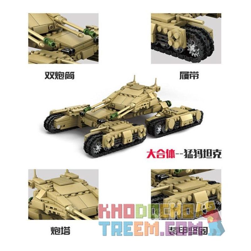 Kazi KY84042 84042 KY84043 84043 KY84044 84044 KY84045 84045 Xếp hình kiểu  MILITARY ARMY 4 In 1 Mammoth Tank Xe Tăng 4 Trong 1 gồm 4 hộp nhỏ 1242 khối