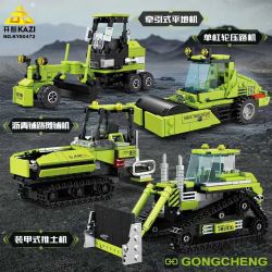 Kazi KY80472 80472 4 LOẠI XE CÔNG TRÌNH MÁY ỦI BỌC THÉP TRẢI NHỰA KÉO SAN LĂN NGANG bộ đồ chơi xếp lắp ráp ghép mô hình City Thành Phố 986 khối