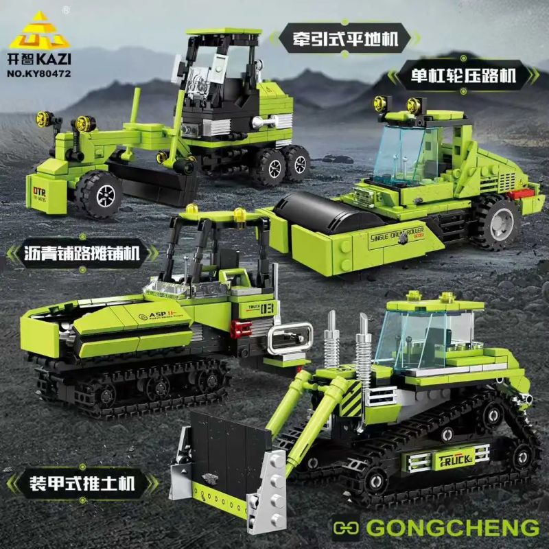 Kazi KY80472 80472 4 LOẠI XE CÔNG TRÌNH MÁY ỦI BỌC THÉP TRẢI NHỰA KÉO SAN LĂN NGANG bộ đồ chơi xếp lắp ráp ghép mô hình City Thành Phố 986 khối
