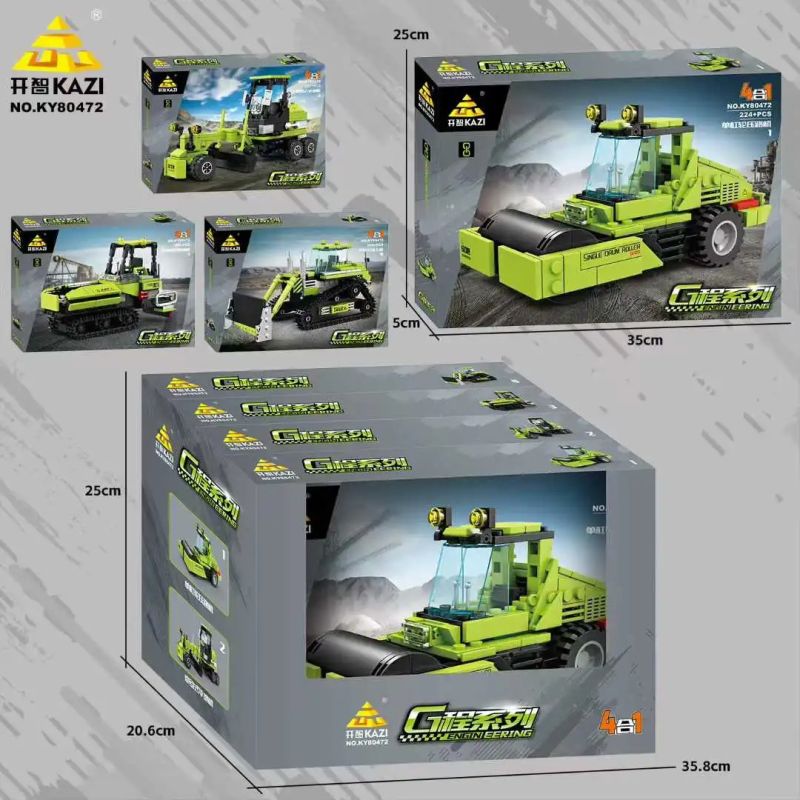 Kazi KY80472 80472 4 LOẠI XE CÔNG TRÌNH MÁY ỦI BỌC THÉP TRẢI NHỰA KÉO SAN LĂN NGANG bộ đồ chơi xếp lắp ráp ghép mô hình City Thành Phố 986 khối