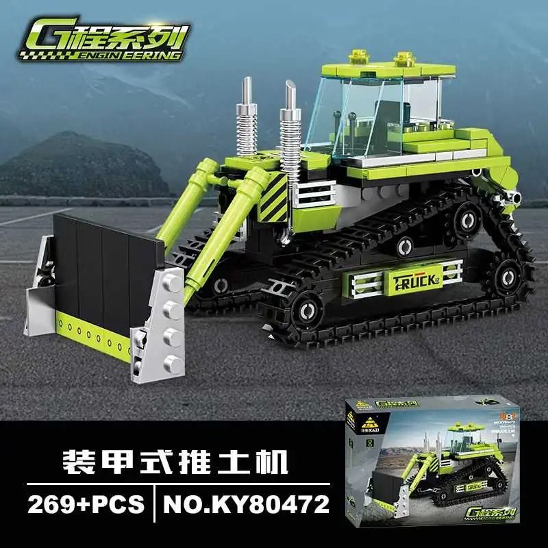 Kazi KY80472 80472 4 LOẠI XE CÔNG TRÌNH MÁY ỦI BỌC THÉP TRẢI NHỰA KÉO SAN LĂN NGANG bộ đồ chơi xếp lắp ráp ghép mô hình City Thành Phố 986 khối