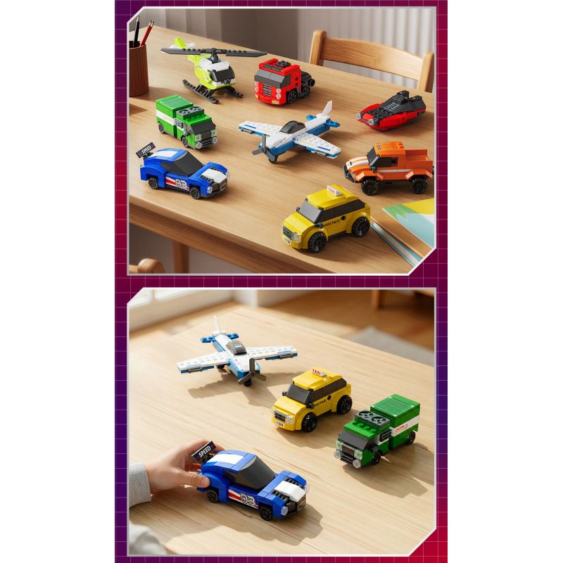 GUDI 40103 TEAM CHAOJI THÁNH BẢO TRỢ CỦA THÀNH PHỐ 8 TỔ HỢP XE THỂ THAO TAXI TÀU CAO TỐC MÁY KÉO BÁN TẢI ĐỊA HÌNH CHỞ HÀNG BAY NGẮM CẢNH TRỰC THĂNG bộ đồ chơi xếp lắp ráp ghép mô hình 575 khối