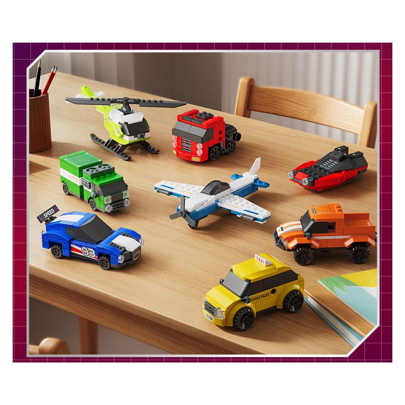 GUDI 40103 TEAM CHAOJI THÁNH BẢO TRỢ CỦA THÀNH PHỐ 8 TỔ HỢP XE THỂ THAO TAXI TÀU CAO TỐC MÁY KÉO BÁN TẢI ĐỊA HÌNH CHỞ HÀNG BAY NGẮM CẢNH TRỰC THĂNG bộ đồ chơi xếp lắp ráp ghép mô hình 575 khối