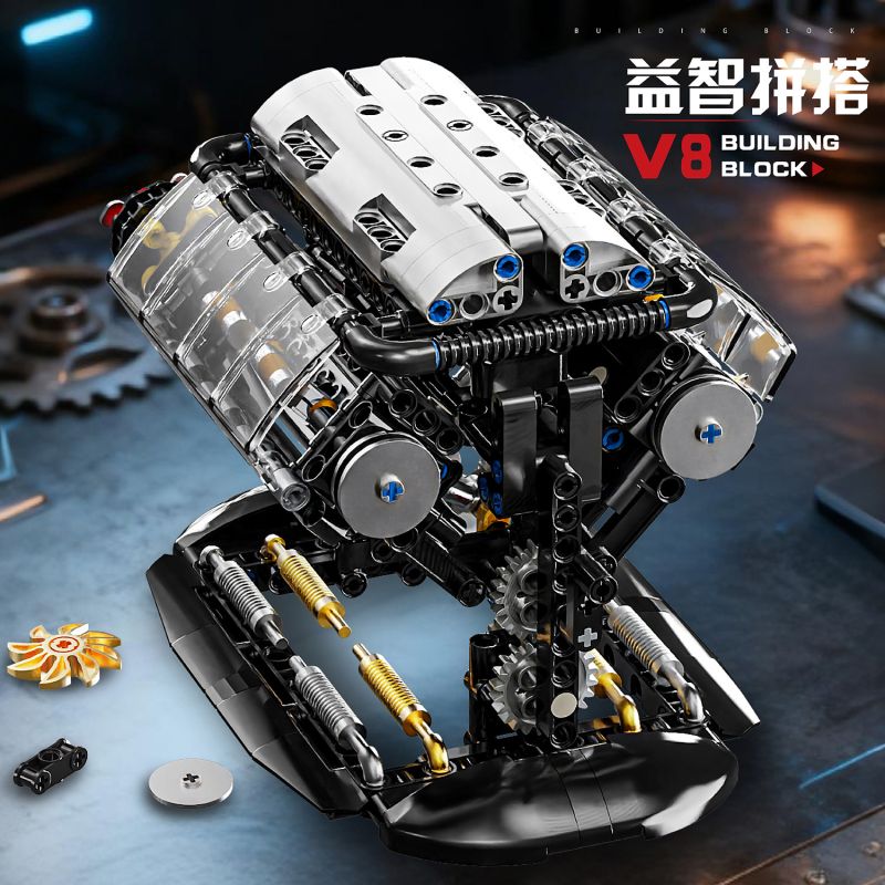 GOQI GQ-3101 3101 GQ3101 ĐỘNG CƠ V8 NHỎ bộ đồ chơi xếp lắp ráp ghép mô hình Technic MINI V8 ENGINE Kỹ Thuật Công Nghệ Cao Mô Hình Phương Tiện 502 khối