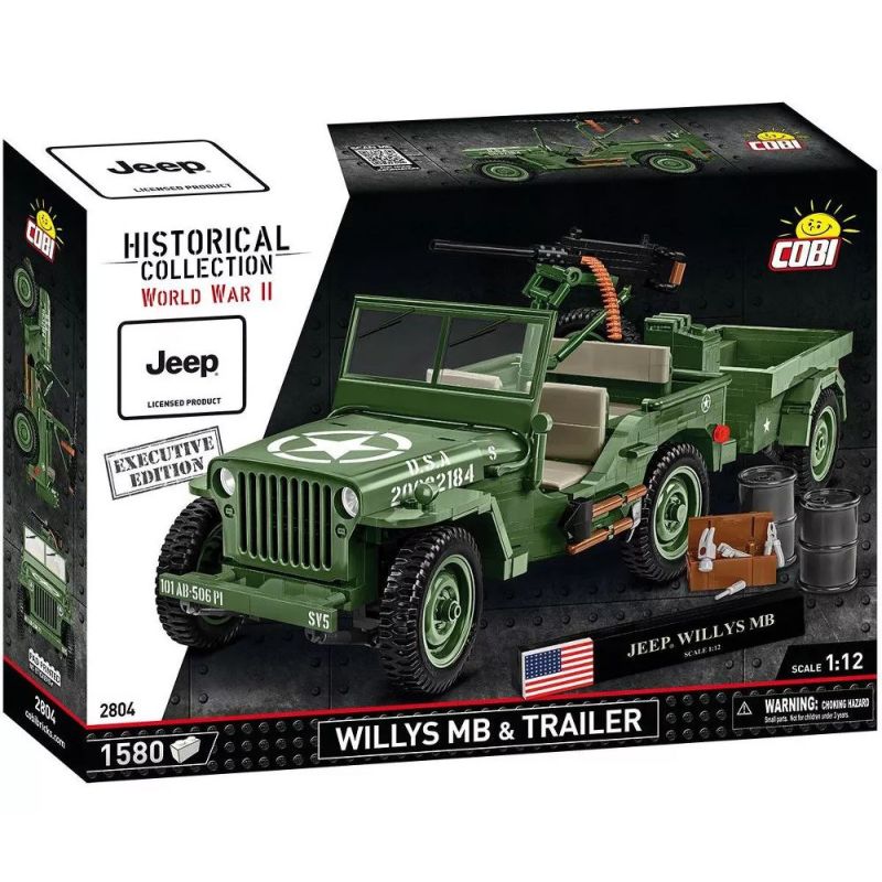 COBI 2804 XE SUV VÀ TRAILER CỦA JEEP WILLYS 1:12 tỷ lệ 1:12 bộ đồ chơi xếp lắp ráp ghép mô hình Creator WILLYS MB & TRAILER - EXECUTIVE EDITION Sáng Tạo 1580 khối