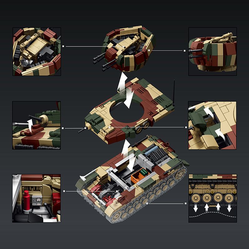 12GO 97031 PHÁO PHÒNG KHÔNG TỰ HÀNH XE TORNADO CỦA ĐỨC 1:28 tỷ lệ 1:28 bộ đồ chơi xếp lắp ráp ghép mô hình Military Army WIRBELWIND FLAKPANZER IV Quân Sự Bộ Đội 1474 khối