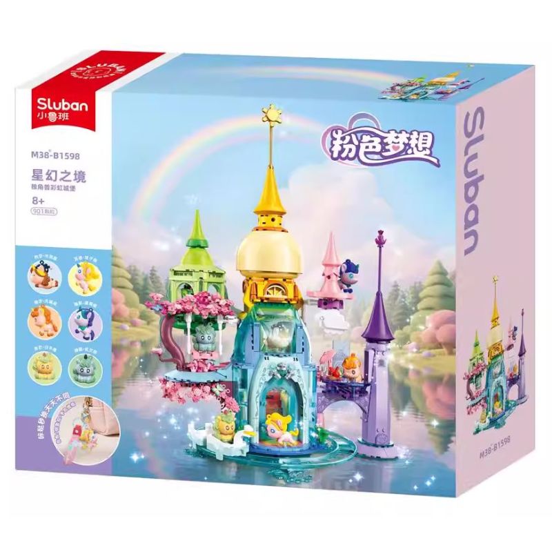 SLUBAN M38-B1598 B1598 1598 M38B1598 38-B1598 GIẤC MƠ HỒNG LÂU ĐÀI CẦU VỒNG STAR FANTASY UNICORN bộ đồ chơi xếp lắp ráp ghép mô hình THE UNICORN CASTLE 901 khối