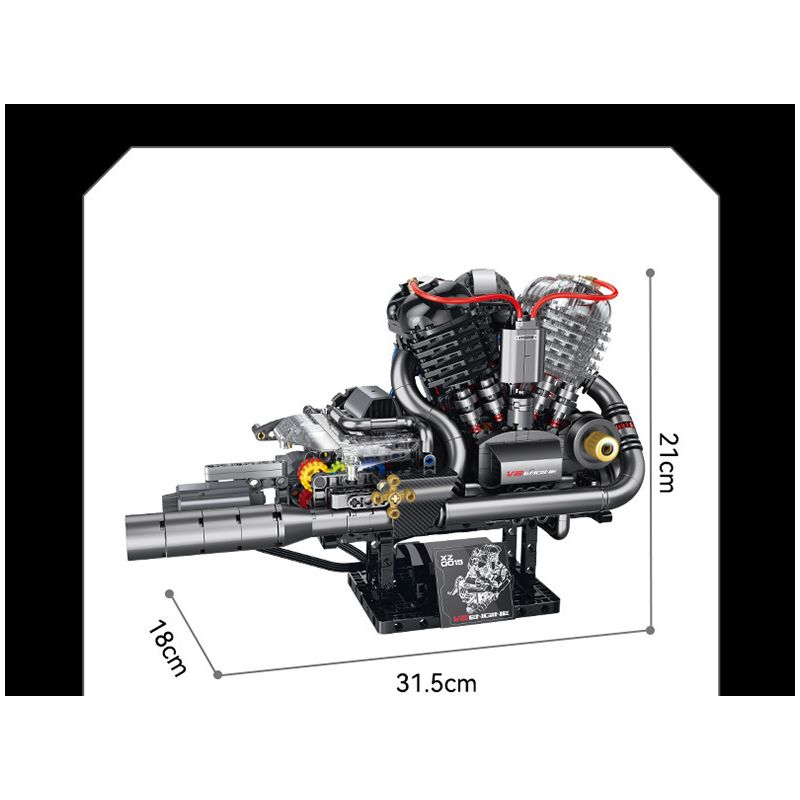 XINZHUAN XZ0015 Stormcore V2 Engine Xếp hình lắp ráp ghép mô hình Động cơ đầu chai của Harley