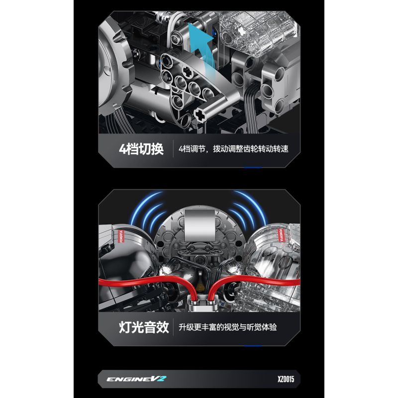 XINZHUAN XZ0015 Stormcore V2 Engine Xếp hình lắp ráp ghép mô hình Động cơ đầu chai của Harley
