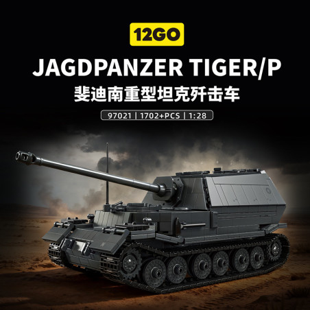 12GO 97021 Jagdpanzer Tiger P Xếp hình lắp ráp ghép mô hình Pháo chống tăng hạng nặng Ferdinand phiên bản cổ điển 1:28