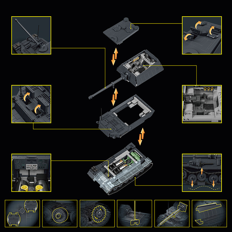 12GO 97021 Jagdpanzer Tiger P Xếp hình lắp ráp ghép mô hình Pháo chống tăng hạng nặng Ferdinand phiên bản cổ điển 1:28